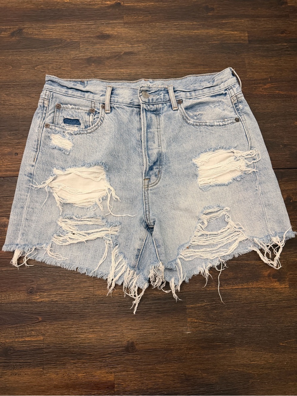 American Eagle Outfitters Light Blue Distressed Denim Shorts
